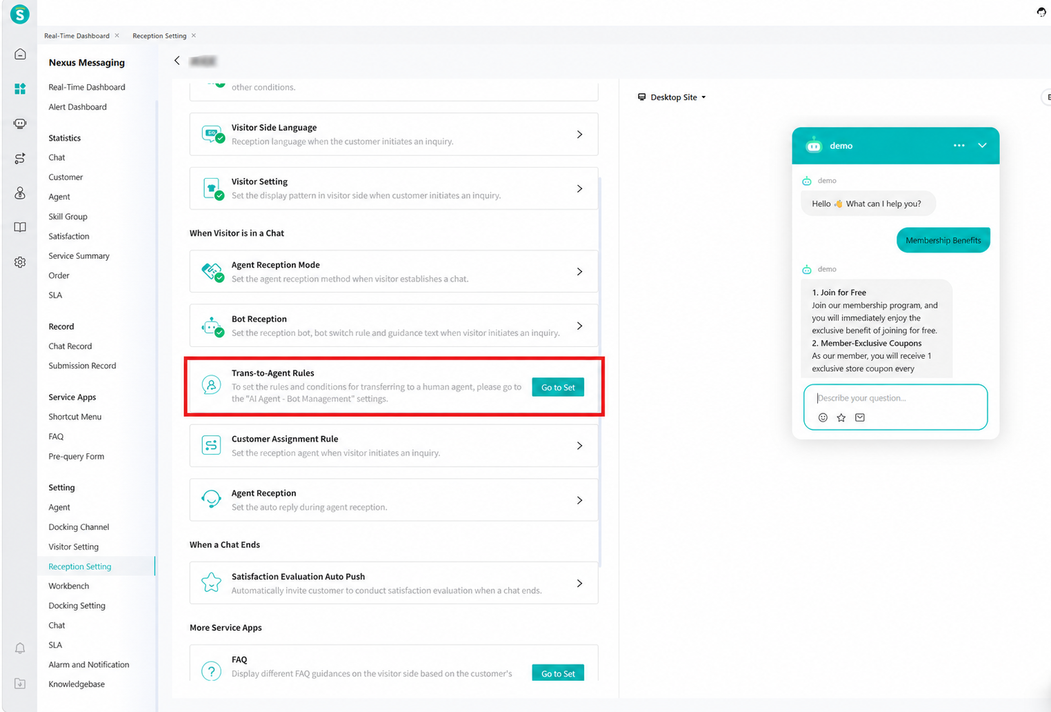 Set transfer-to-human rules in Online Service