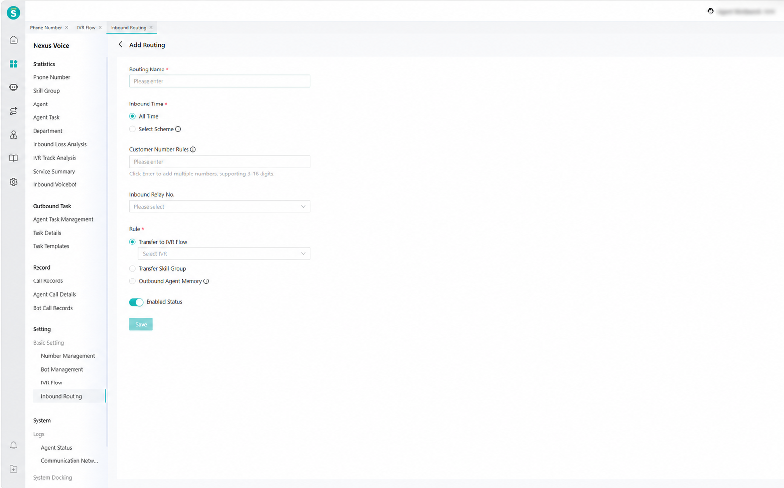 Inbound routing settings in Call Center