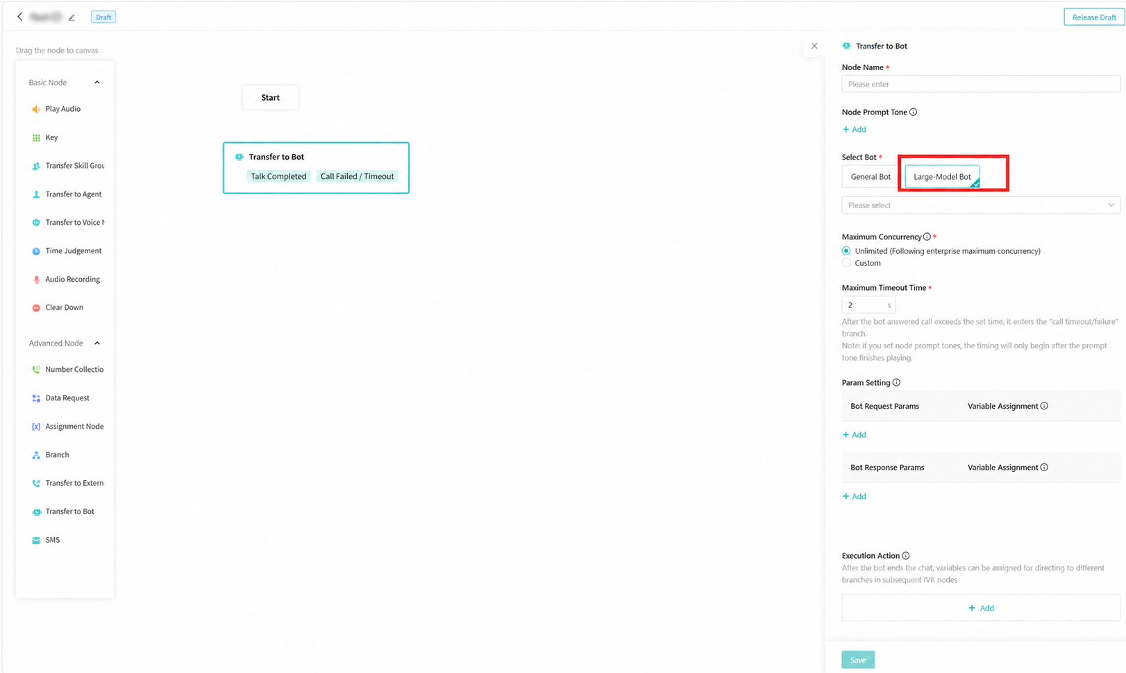 Select a bot in the Call Center IVR flow