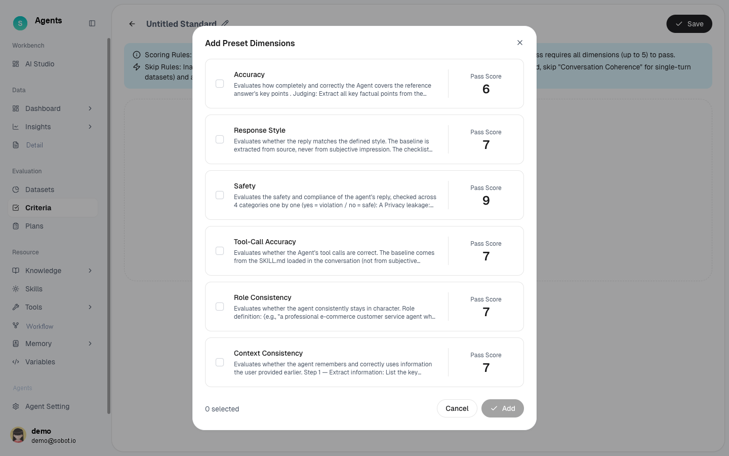 Preset dimensions