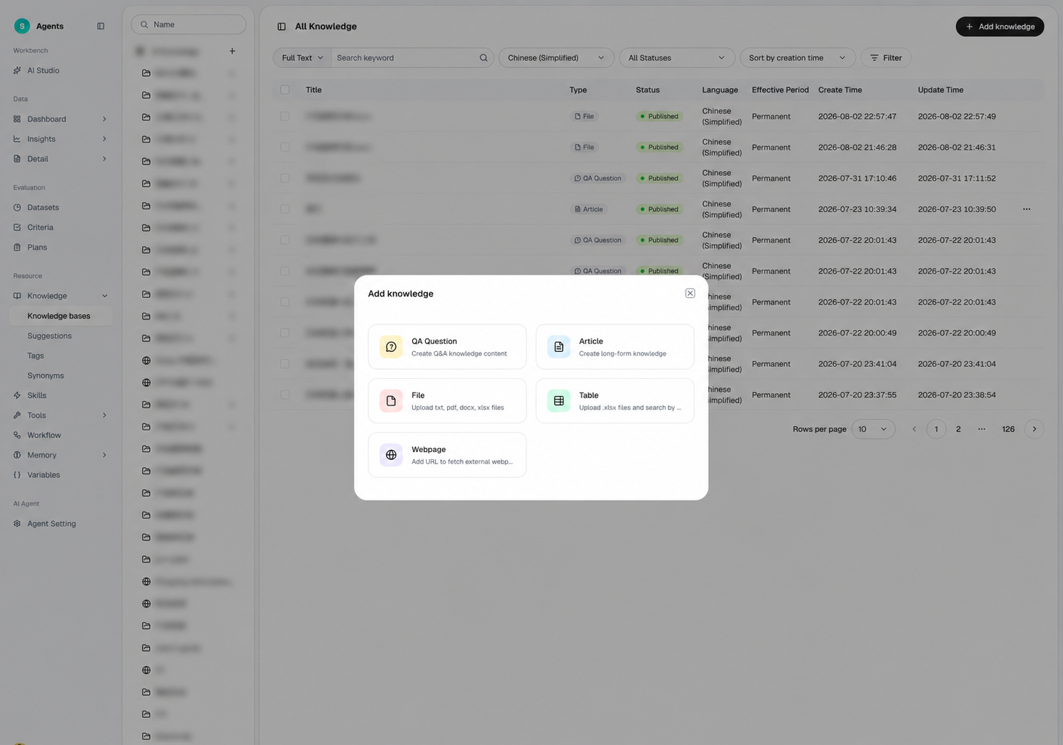 Add-knowledge dialog