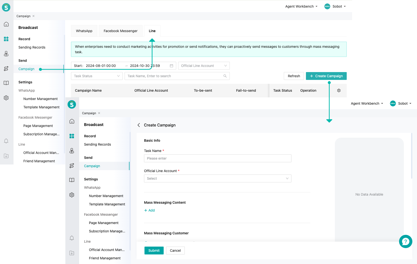 Mass messaging task creation