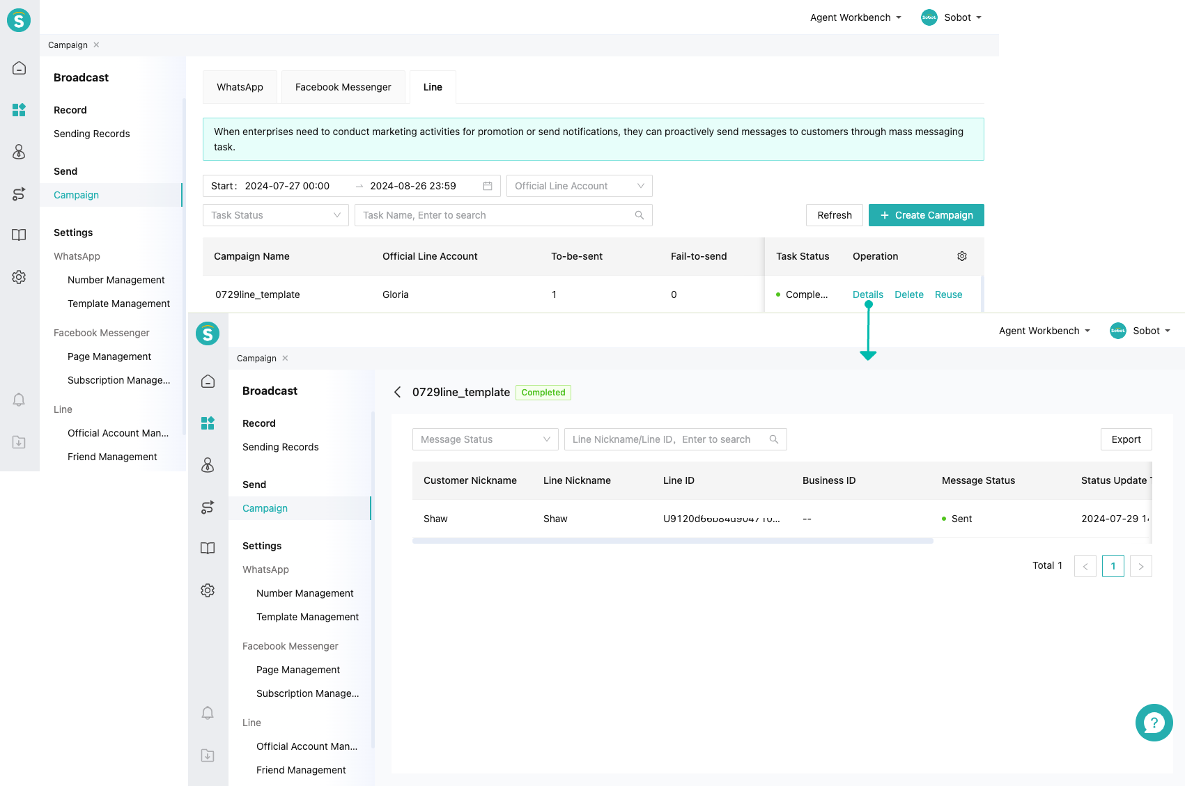 Mass messaging task details