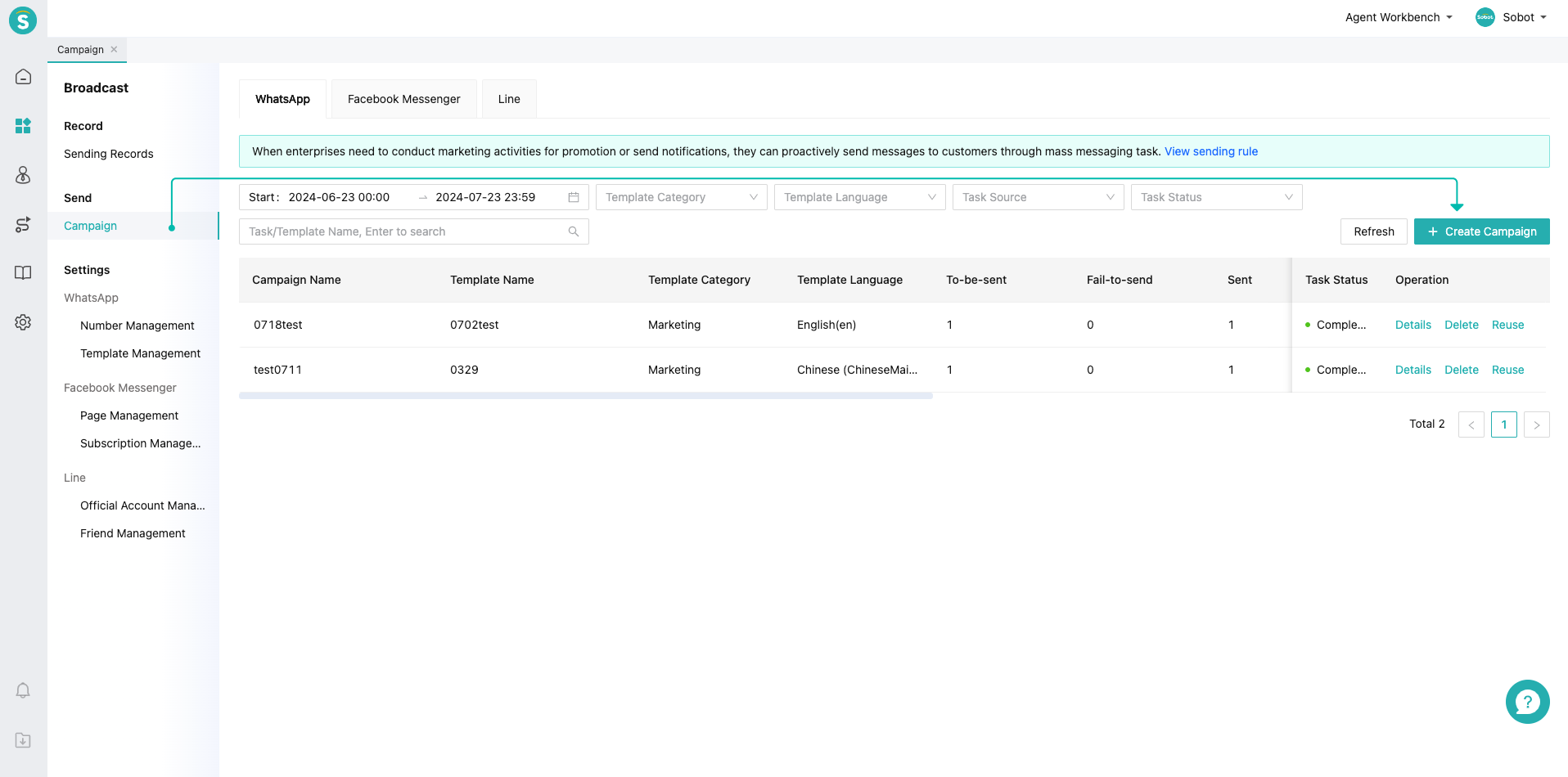 Mass Messaging Task Creation