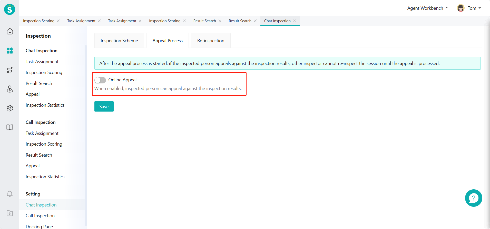 Figure 1: Settings - Chat Inspection Configuration - Appeal Workflow