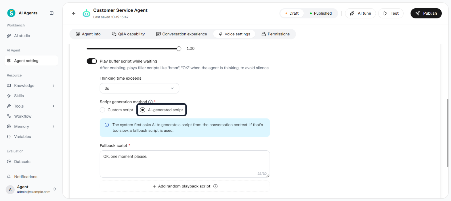 Voice settings - buffer script while waiting