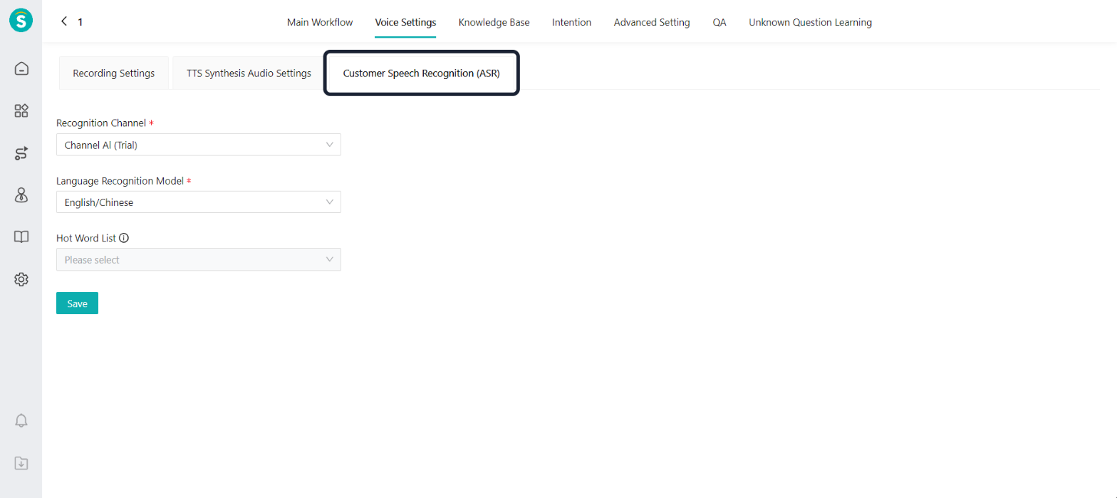 Bot management - Voice settings tab