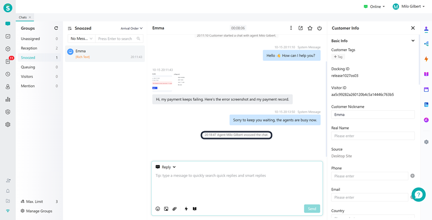 Agent Workbench - chat snoozed system message