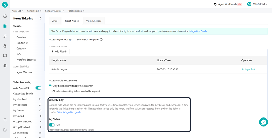 Ticket plug-in - security key
