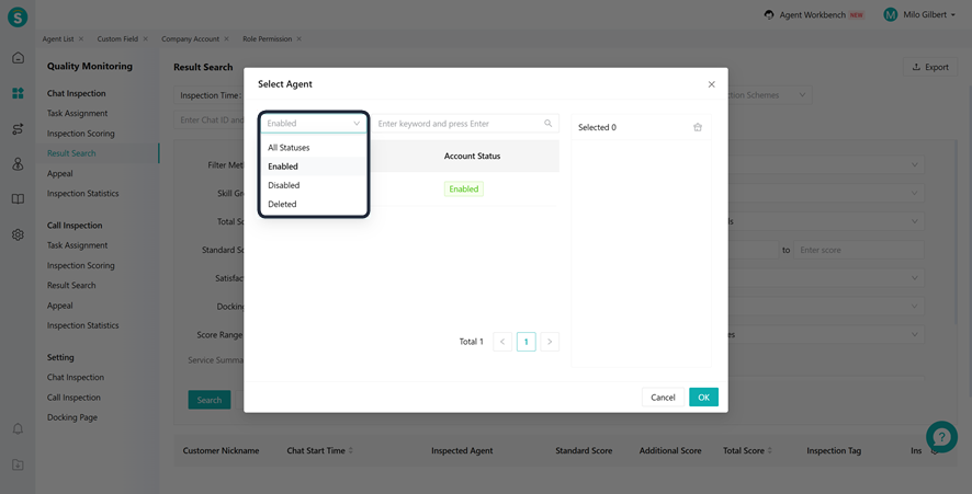 Quality monitoring filters - account status