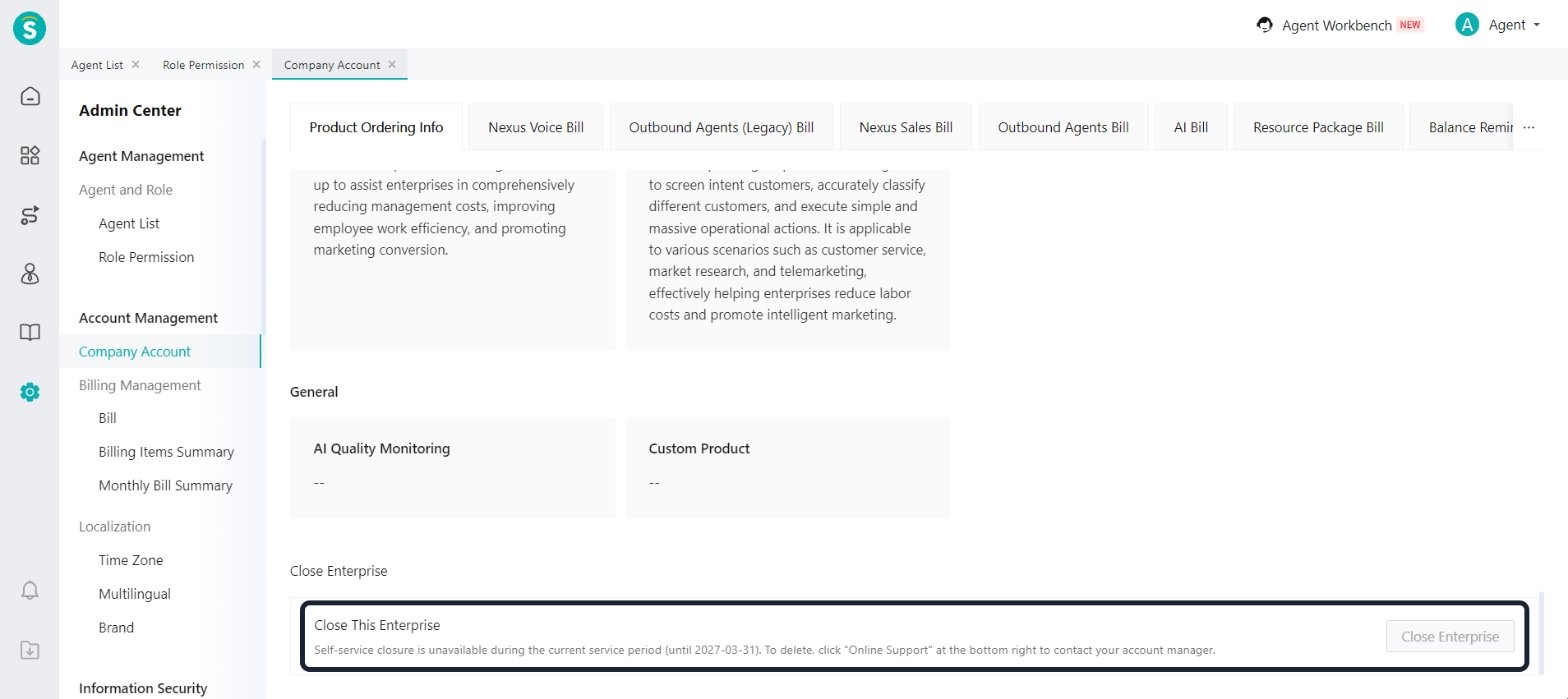 Company account - close enterprise