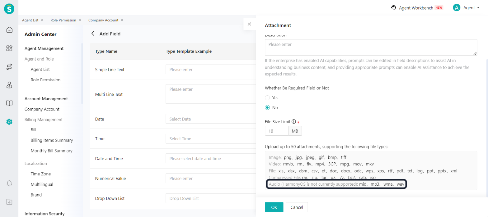 Custom fields - audio attachment note