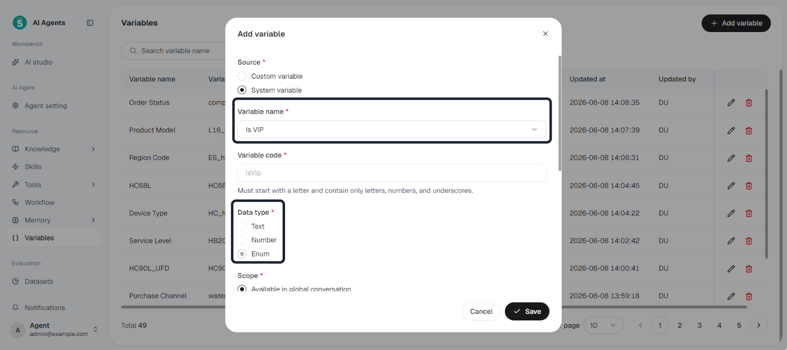 Variables - add variable - reference system variable