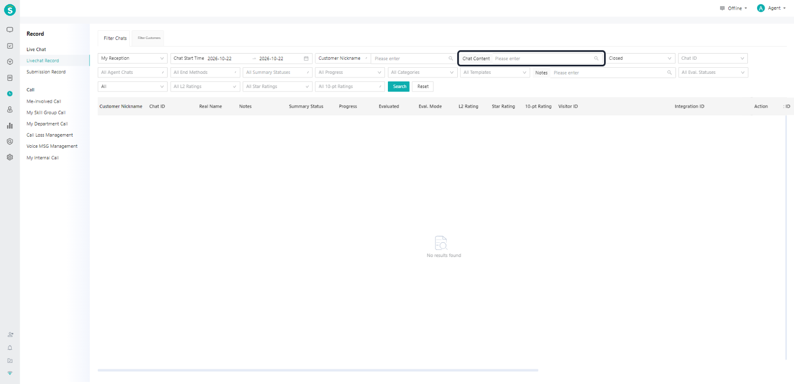 Chat records - chat content as a separate filter